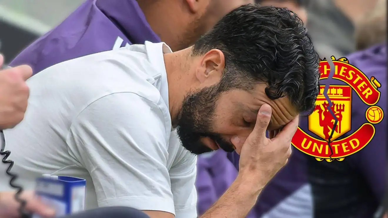 Manchester United manager Ruben Amorim Ruben Amorim next to a broken Manchester United badge - copyright TEAMtalk