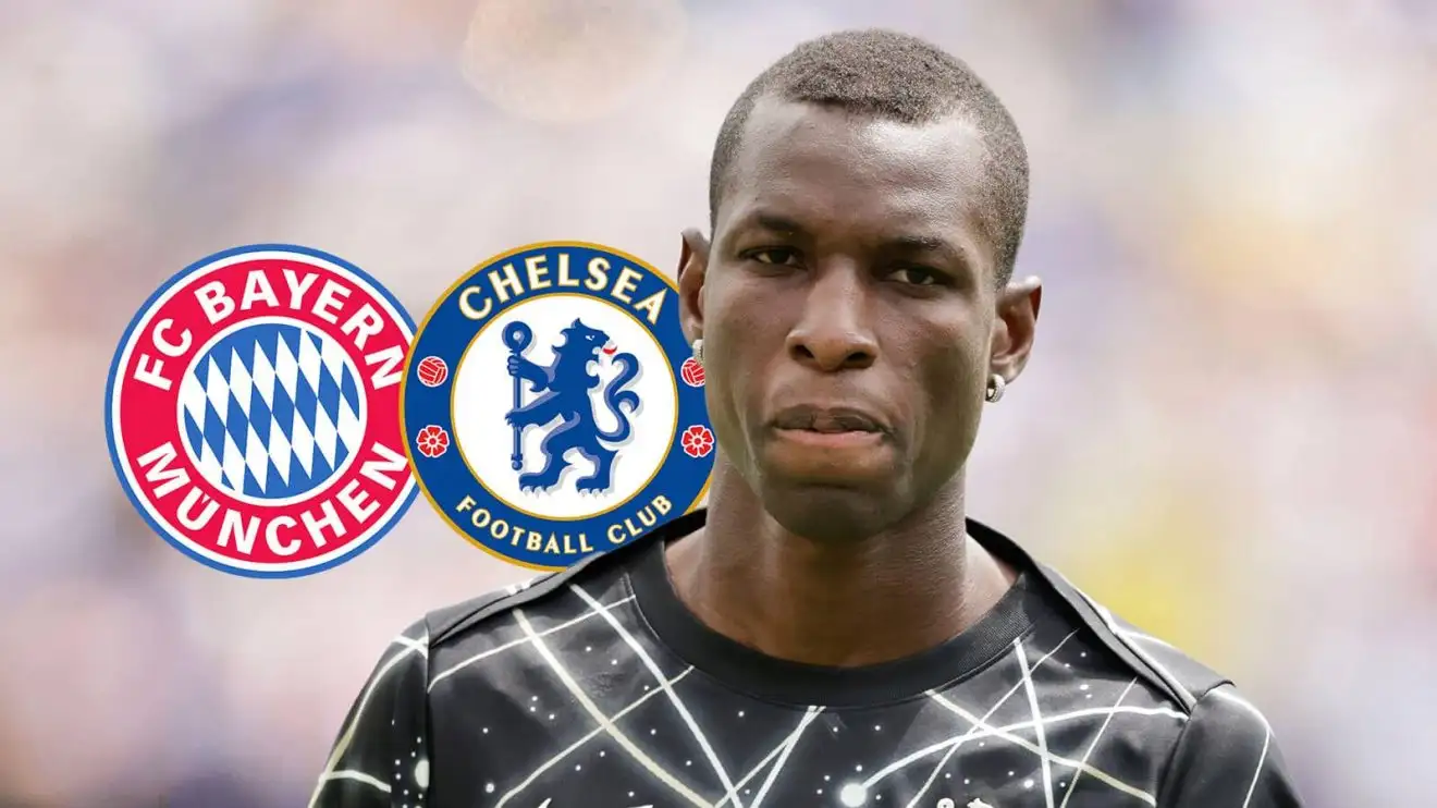 Nicolas Jackson has left Chelsea to join Bayern Munich Nicolas Jackson next to the badges of Chelsea and Bayern Munich