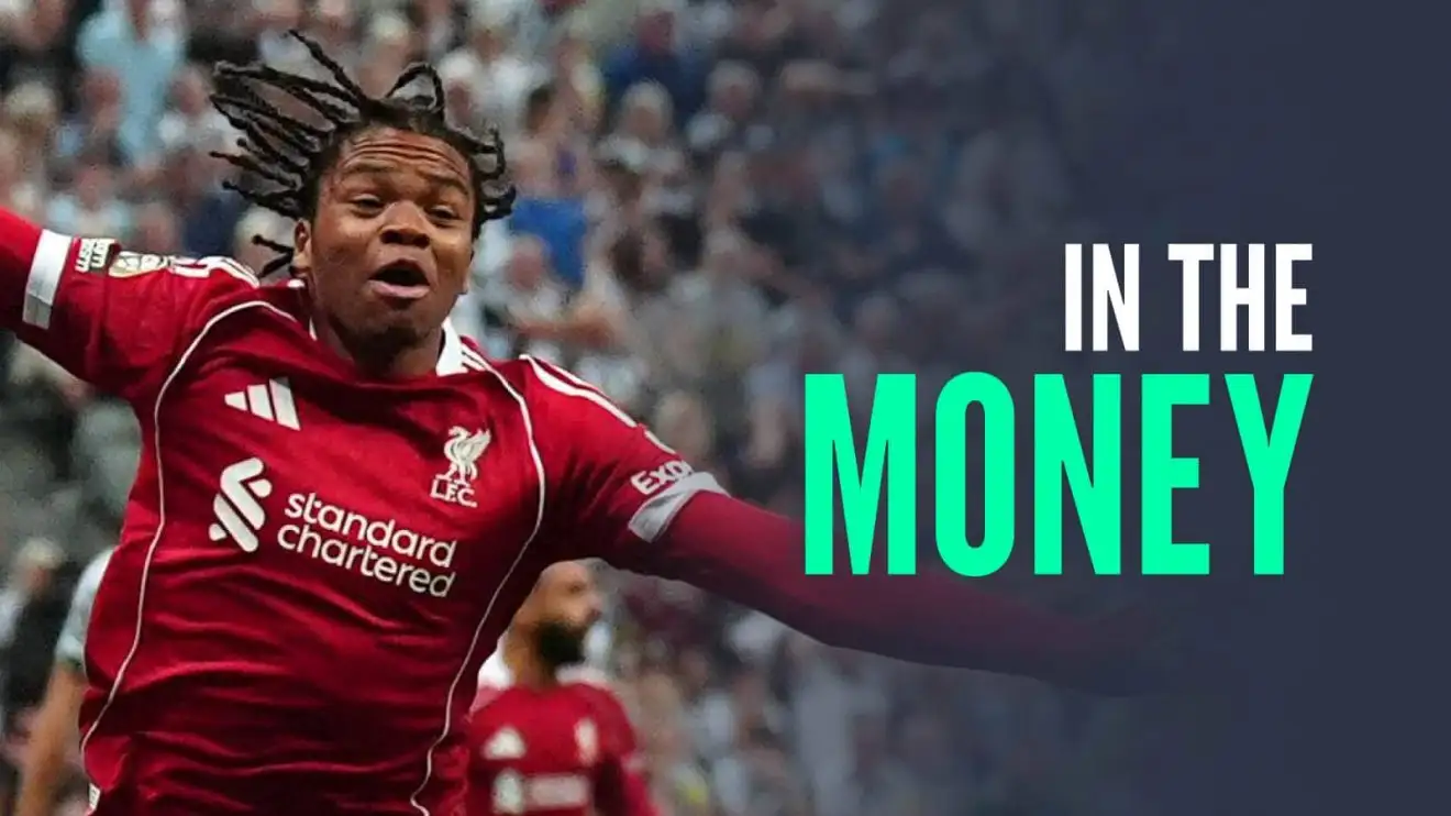 Liverpool star Rio Ngumoha has agreed a new deal Liverpool star Rio Ngumoha next to the words 'in the money'