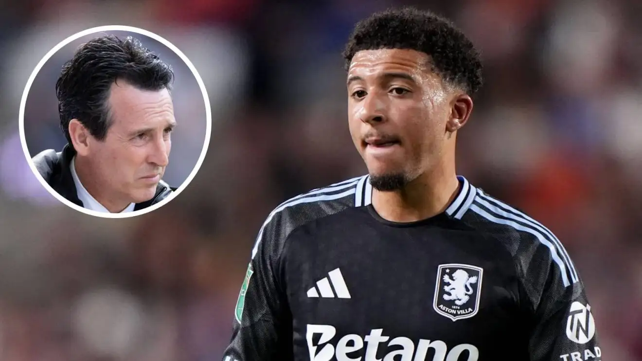 Manchester United loanee Jadon Sancho alongside Aston Villa manager Unai Emery Manchester United loanee Jadon Sancho alongside Aston Villa manager Unai Emery