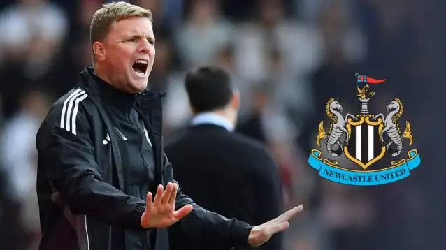 Eddie Howe Newcastle manager with badge