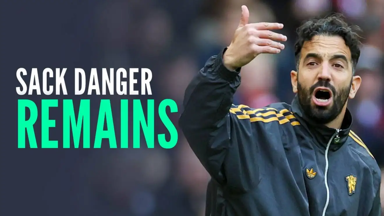 Manchester United boss Ruben Amorim remains under pressure Manchester United boss Ruben Amorim next to the words 'sack danger remains'