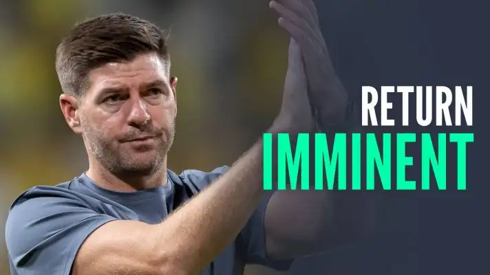 Rangers manager target Steven Gerrard, with caption: Return imminent