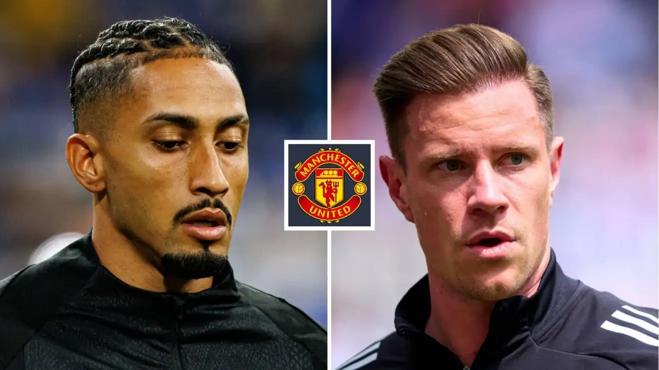 Man Utd ‘enquire’ about THIRD Barcelona star after Raphinha and Ter Stegen as €45m ‘surprise’ deal POSSIBLE - report Split image of Barcelona stars Raphinha and Marc-Andre ter Stegen with the Manchester United badge between them – copyright TEAMtalk