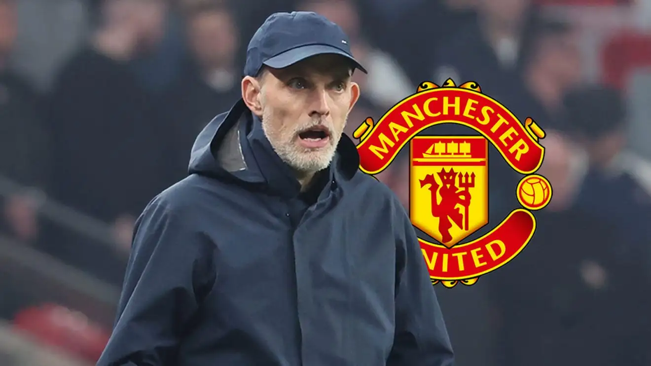 England boss Thomas Tuchel with Man Utd badge England boss Thomas Tuchel with Man Utd badge