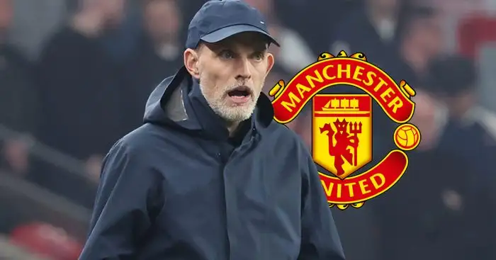 England boss Thomas Tuchel with Man Utd badge England boss Thomas Tuchel with Man Utd badge