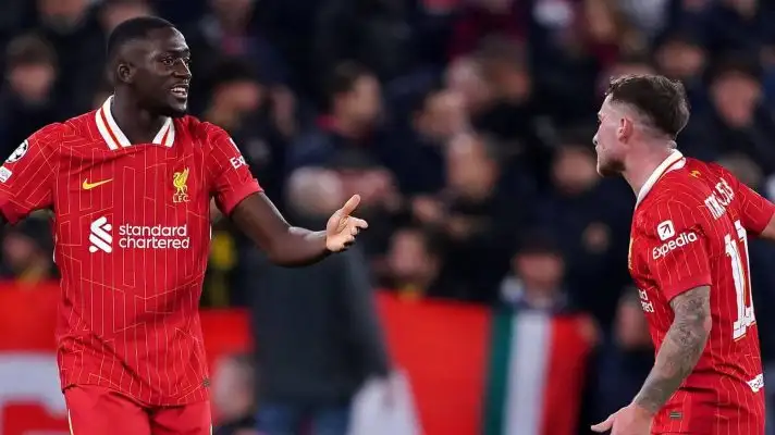 Liverpool duo Ibrahima Konate and Alexis Mac Allister - copyright TEAMtalk