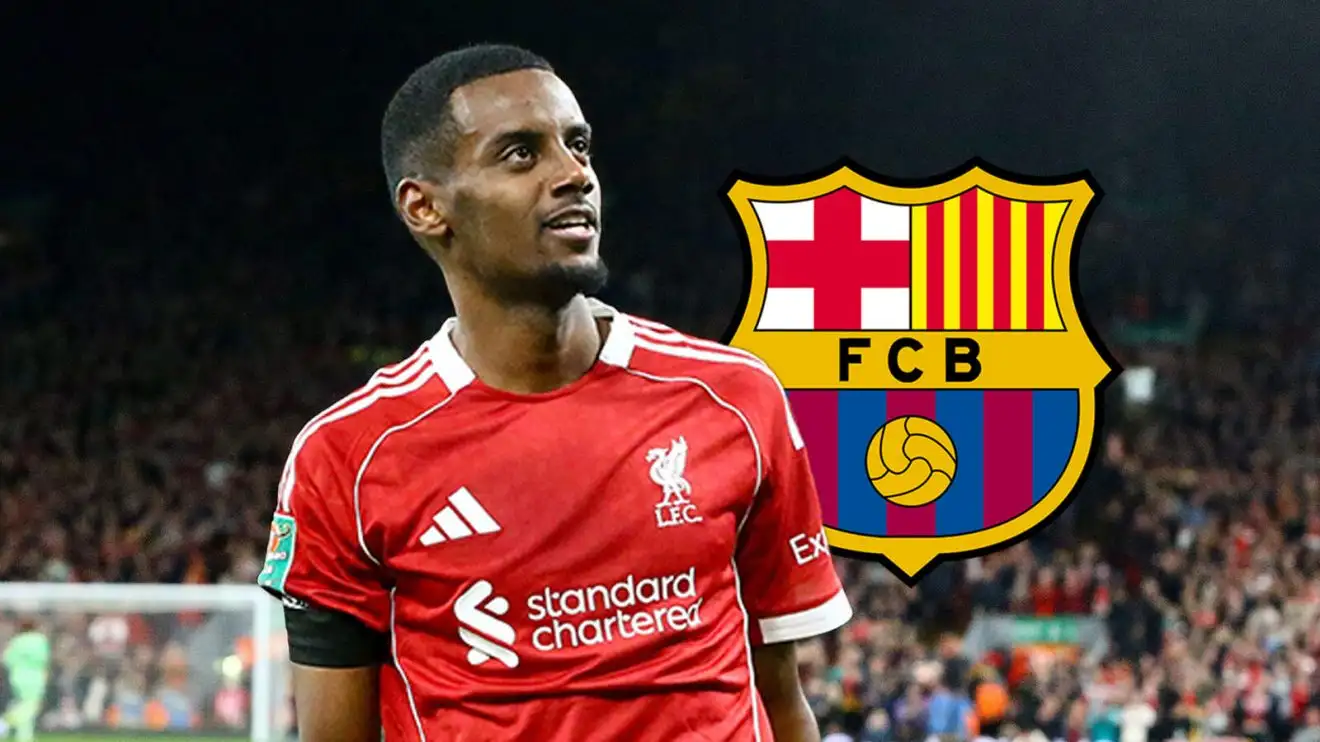 Liverpool striker Alexander Isak, Barcelona badge Liverpool striker Alexander Isak, Barcelona badge