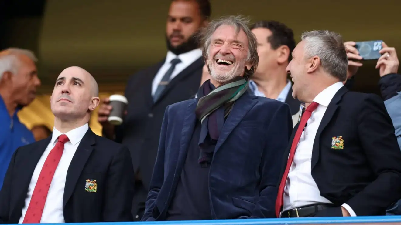 Manchester United chief executive Omar Berrada, co-owner Sir Jim Ratcliffe and director of football, Jason Wilcox Manchester United chief executive Omar Berrada, co-owner Sir Jim Ratcliffe and director of football, Jason Wilcox during a Premier League game at Old Trafford