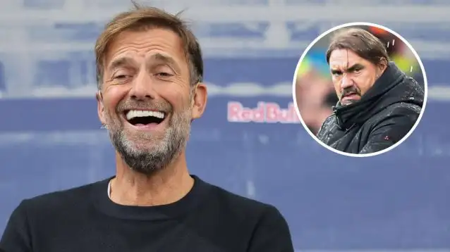 Red Bull's head of global soccer, Jurgen Klopp and, inset, Leeds United manager Daniel Farke
