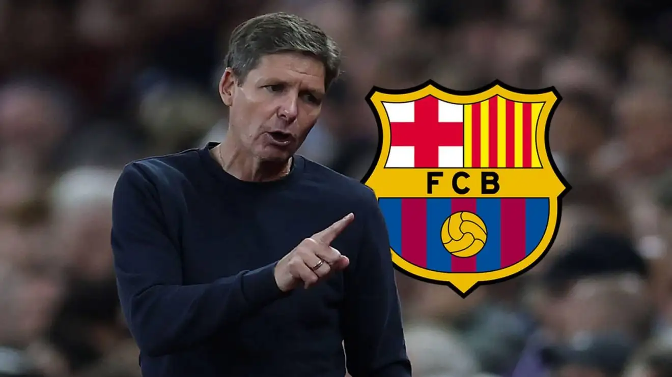 Crystal Palace manager Oliver Glasner with a Barcelona badge Crystal Palace manager Oliver Glasner with a Barcelona badge