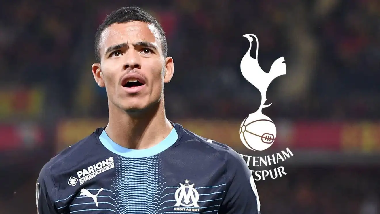 Marseille star Mason Greenwood alongside a Tottenham badge Marseille star Mason Greenwood alongside a Tottenham badge