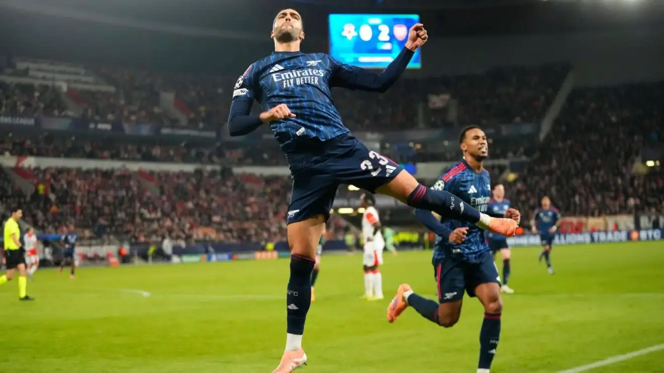 Mikel Merino celebrates Arsenal goal at Sparta Prague