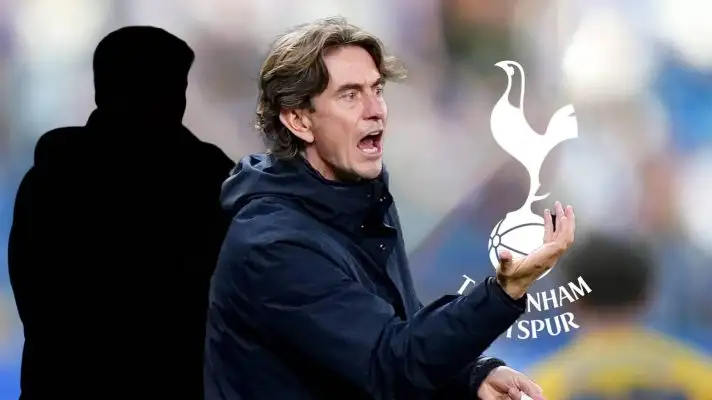 Thomas Frank Tottenham manager with shadow and badge