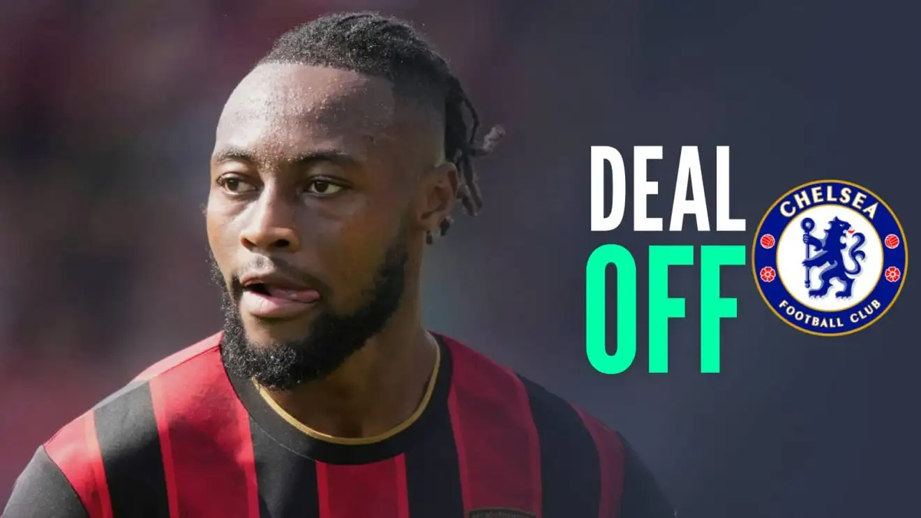 Antoine Semenyo, the Chelsea badge and text stating: deal off