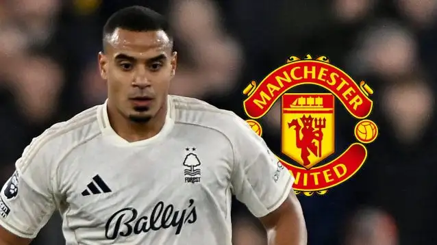 Nottingham Forest star Murillo with Man Utd badge