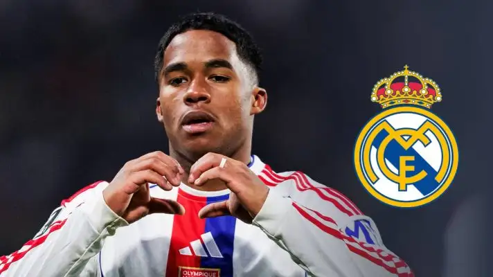 Endrick on loan at Lyon with Real Madrid badge