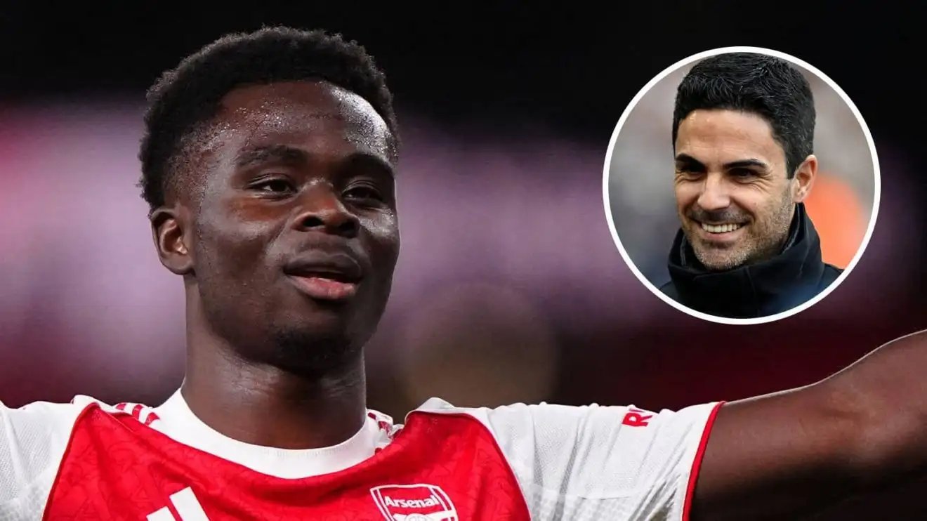 Arsenal star Bukayo Saka and manager Mikel Arteta