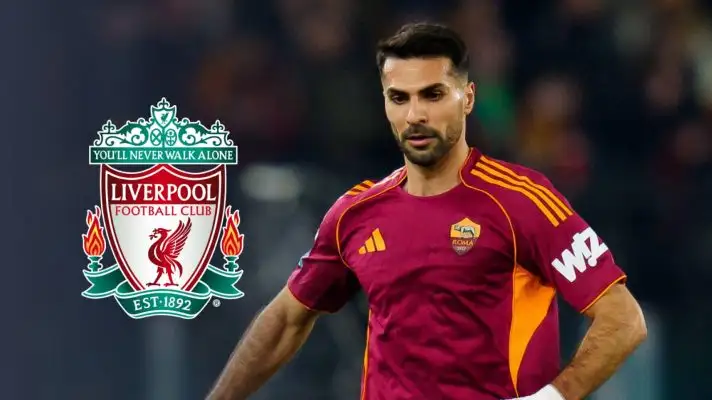 Zeki Celik Roma with Liverpool badge