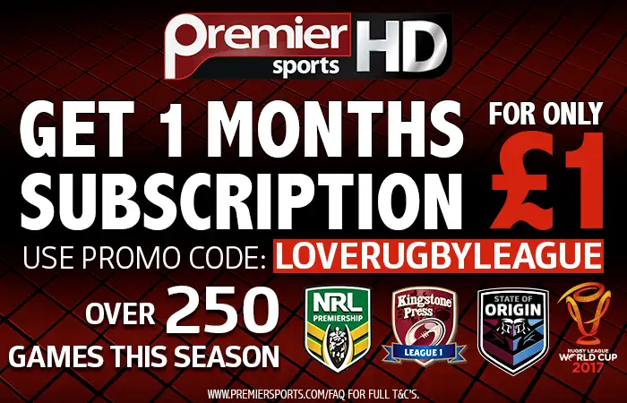 Premier Sports £1 offer with Love Rugby League