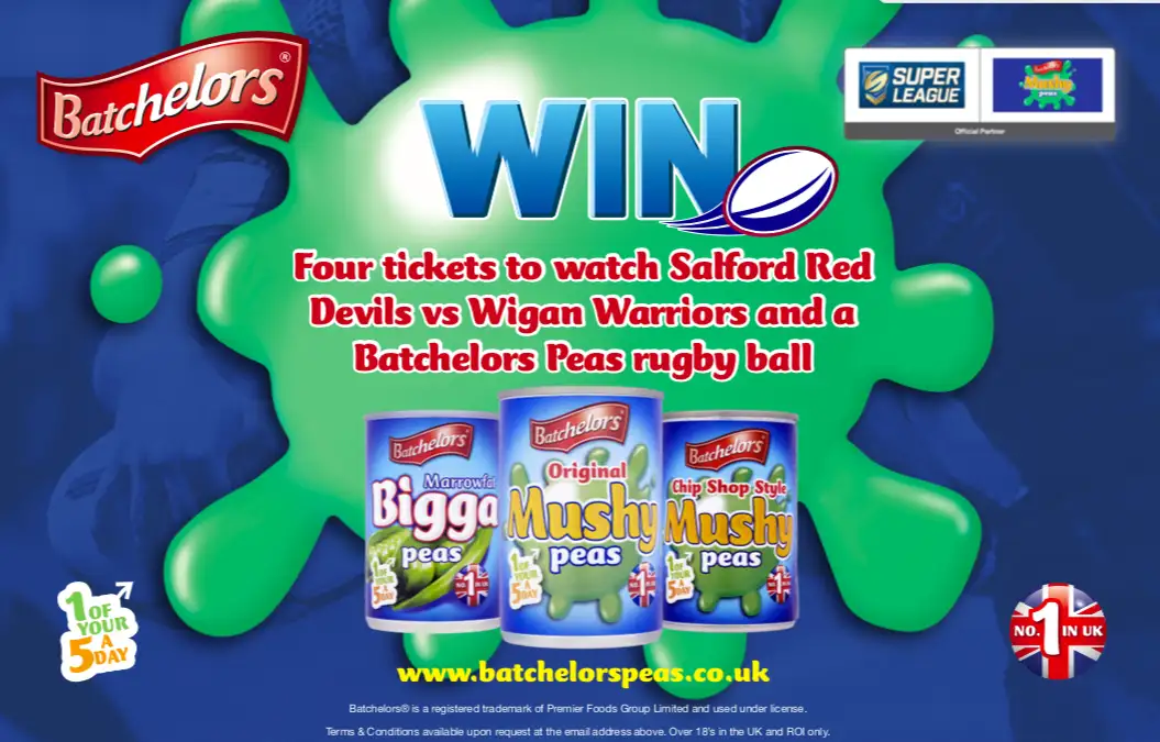 WIN | Salford Red Devils v Wigan Warriors match tickets with Batchelors Peas!