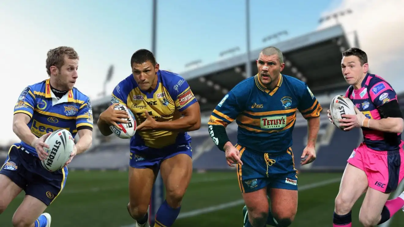 Rob Burrow, Ryan Hall, Barrie McDermott, Kevin Sinfield, Headingley as background