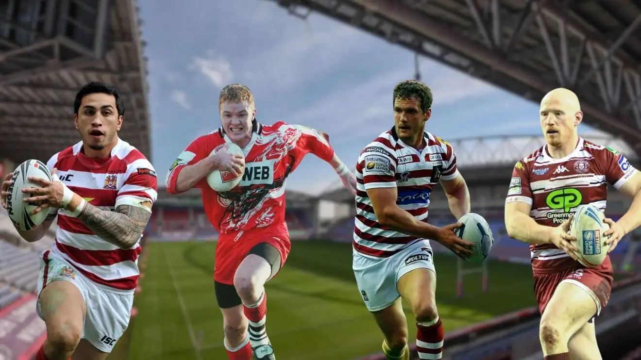 Harrison Hansen, Kris Radlinski, Sean O'Loughlin, Liam Farrell, The Brick Community Stadium as background