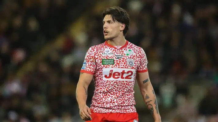 Owen Trout in action for Leigh Leopards in 2025