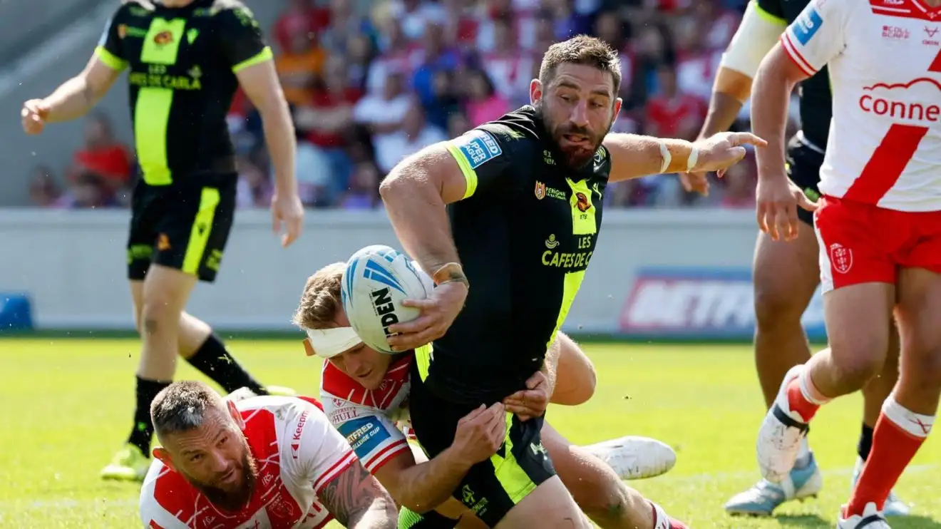 Julian Bousquet offloading the ball out of a tackle