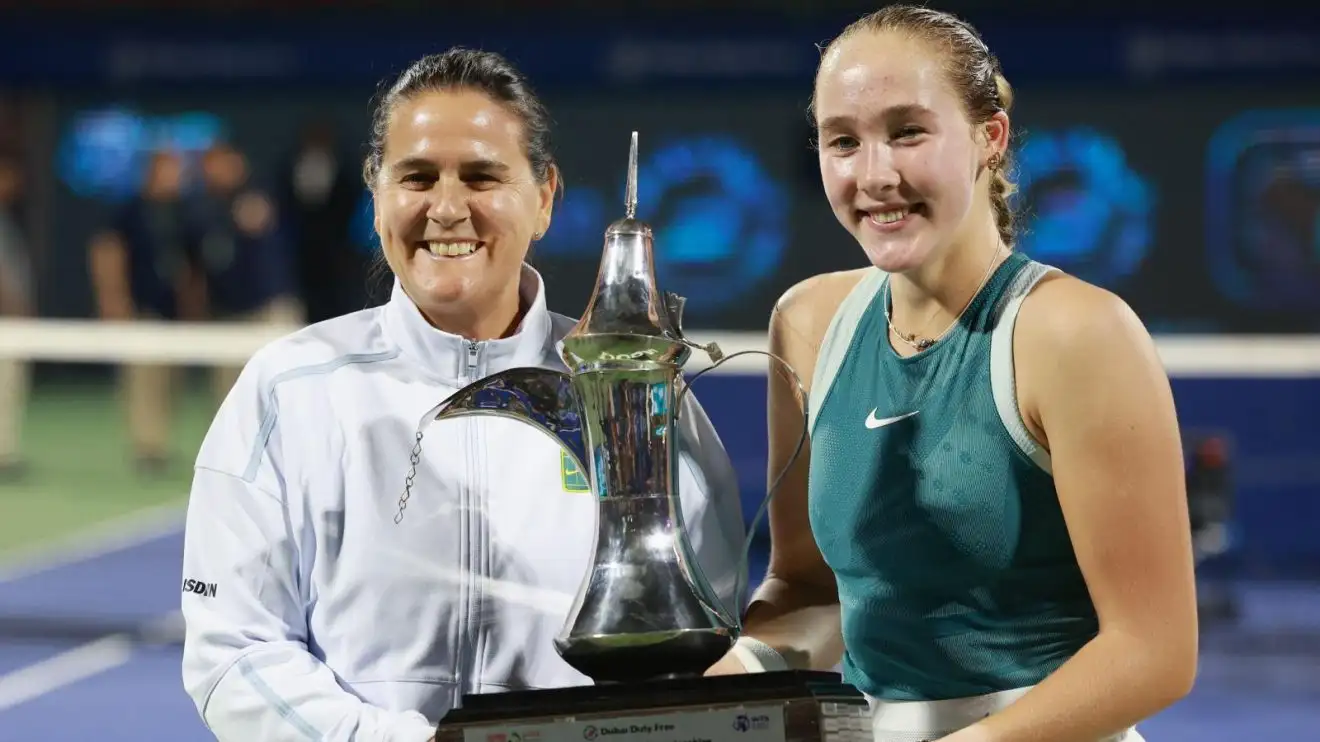 Mirra Andreeva and Conchita Martinez at the Dubai Tennis Championships.