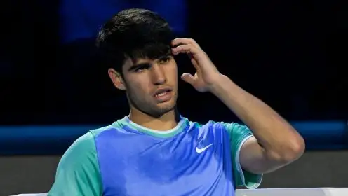 Carlos Alcaraz looks on at the ATP Finals in Turin