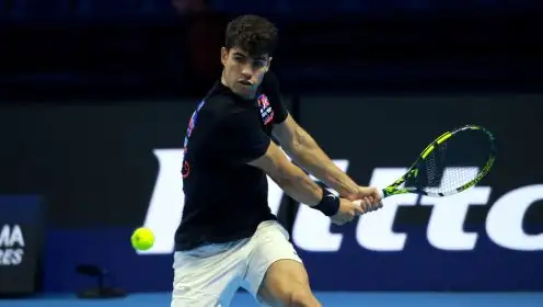 Carlos Alcaraz in a practice session at the ATP Finals in Turin