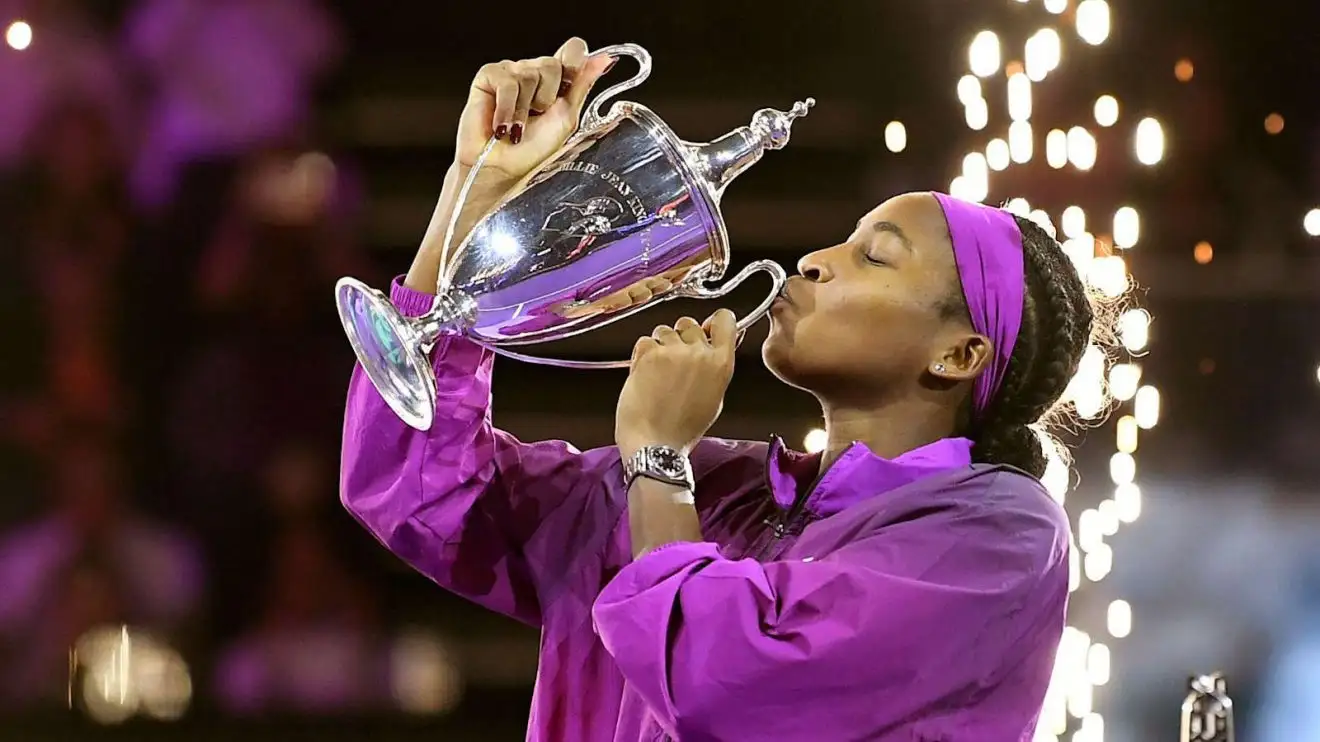 Pictured: Coco Gauff with her trophy at the 2024 WTA Finals