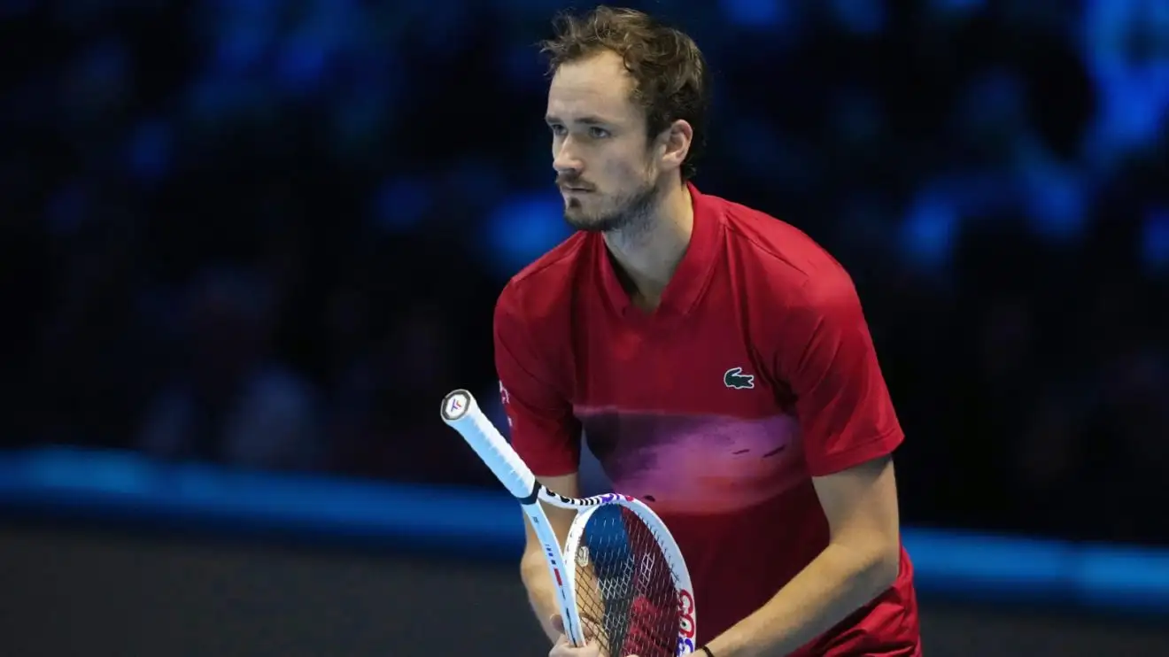 Daniil Medvedev during his loss to Taylor Fritz at the ATP Finals in Turin