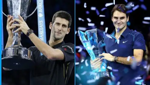 L-R: Novak Djokovic and Roger Federer at the ATP Finals.