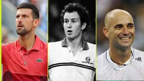 L-R: Novak Djokovic, John McEnroe, and Andre Agassi.