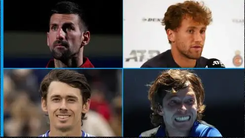 ATP Finals contenders Novak Djokovic, Casper Ruud, Alex de Minaur, and Andrey Rublev.