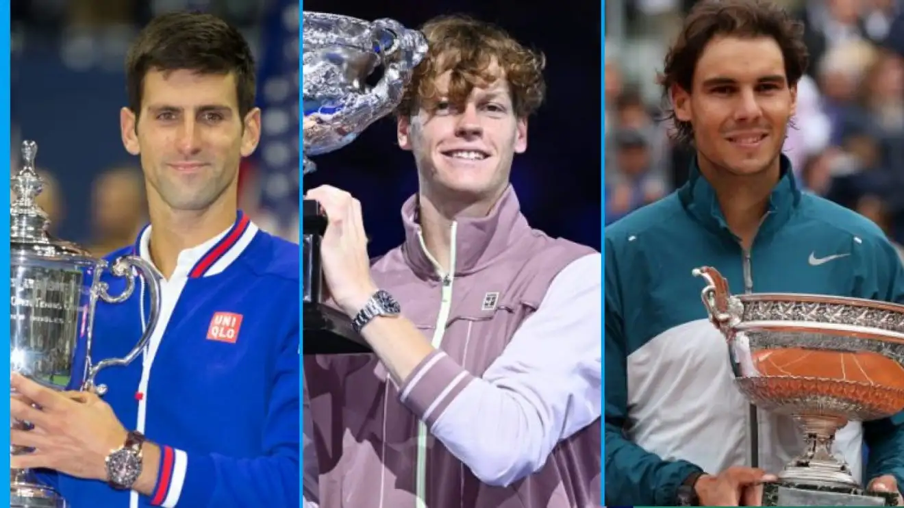 L-R: Novak Djokovic, Jannik Sinner, Rafael Nadal