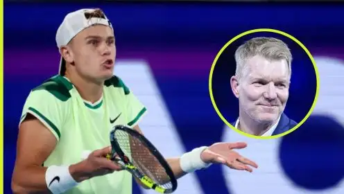 Pictured: Holger Rune, with Jim Courier inset.
