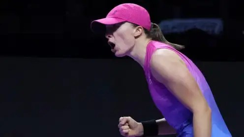 Iga Swiatek reacts at the 2024 WTA Finals in Riyadh