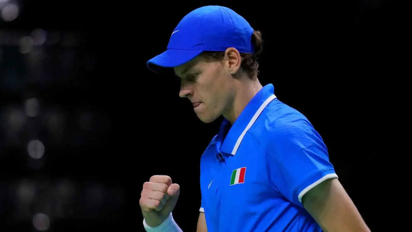 Jannik Sinner fistpumps at the 2024 Davis Cup Finals