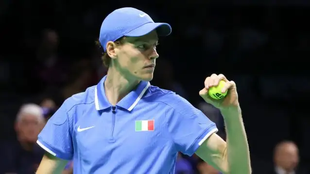 Jannik Sinner in action at the 2024 Davis Cup Finals