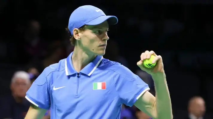 Jannik Sinner in action at the 2024 Davis Cup Finals