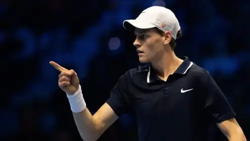 Jannik Sinner points during his match at the ATP Finals in Turin