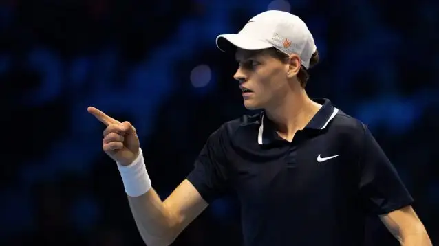 Jannik Sinner points during his match at the ATP Finals in Turin