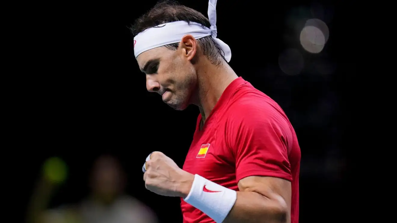 Rafael Nadal fistpumps during a Davis Cup tie