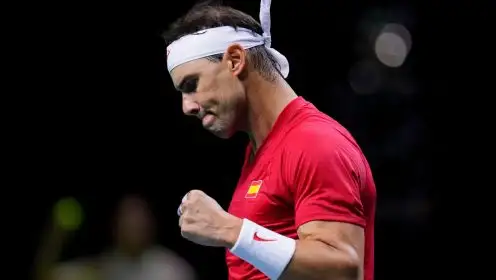 Rafael Nadal fistpumps during a Davis Cup tie