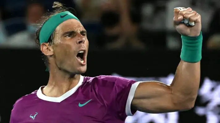 Rafael Nadal celebrates at the 2022 Australian Open