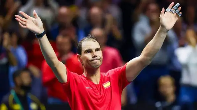 Rafael Nadal waves to the crowd at the Davis Cup.