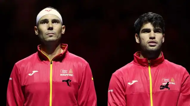 Rafael Nadal and Carlos Alcaraz at the 2024 Davis Cup Finals in Malaga